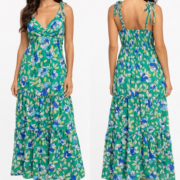 Monteau Los Angeles Dresses & Skirts - Elegant Floral Blue and Green Maxi Dress